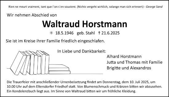 Traueranzeige von Waltraud Horstmann von Erlanger Nachrichten Lokal