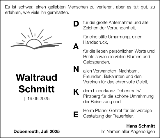 Traueranzeige von Waltraud Schmitt von Nordbayerische Nachrichten Forchheim Lokal
