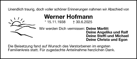 Traueranzeige von Werner Hofmann von Gesamtausgabe Nürnberger Nachrichten/ Nürnberger Ztg.
