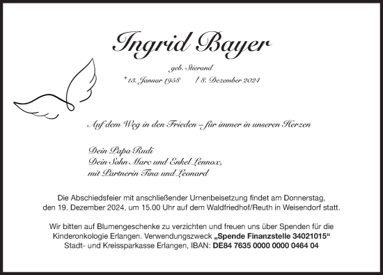 Traueranzeige von Ingrid Bayer von Nordbayerische Nachrichten Herzogenaurach Lokal