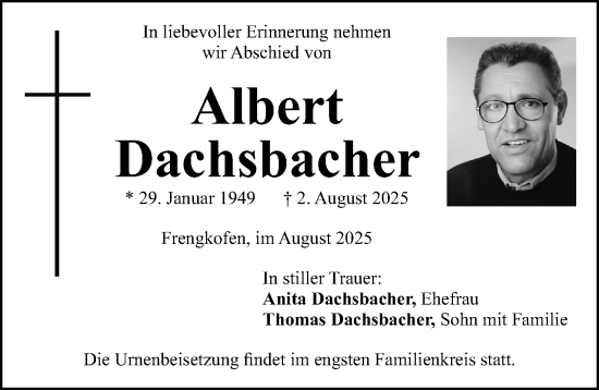Traueranzeige von Albert Dachsbacher von Gesamtausgabe Nürnberger Nachrichten/ Nürnberger Ztg.