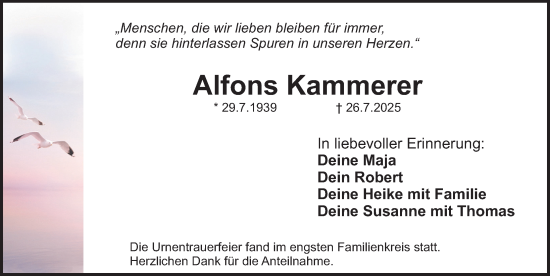 Traueranzeige von Alfons Kammerer von Roth-Hilpoltsteiner Volkszeitung Lokal