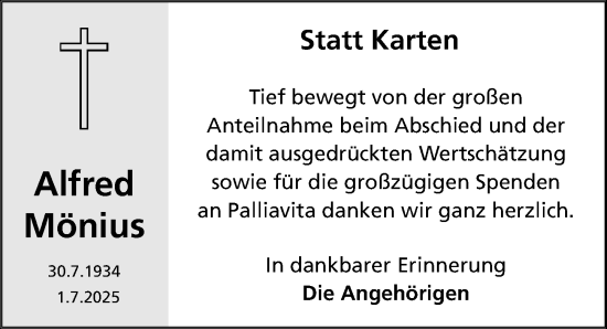 Traueranzeige von Alfred Mönius von Nordbayerische Nachrichten Herzogenaurach Lokal