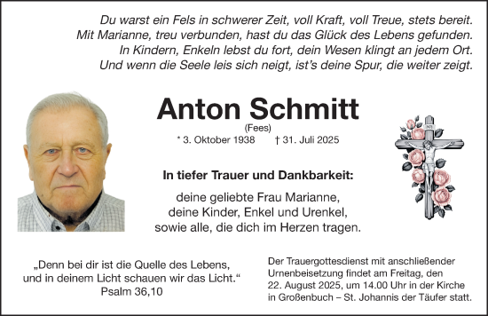 Traueranzeige von Anton Schmitt von Nordbayerische Nachrichten Forchheim Lokal
