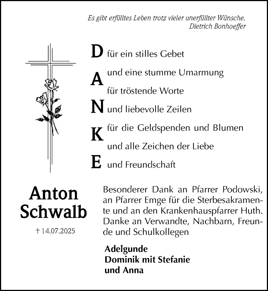  Traueranzeige für Anton Schwalb vom 09.08.2025 aus Nordbayerische Nachrichten Forchheim Lokal
