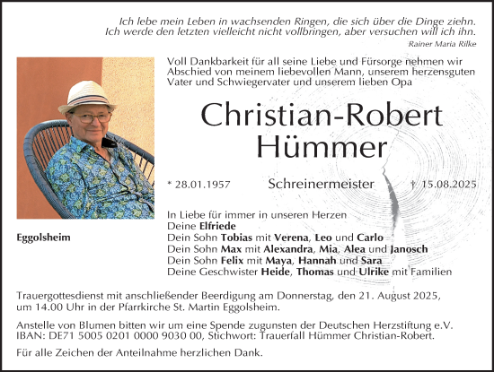 Traueranzeige von Christian-Robert Hümmer von Nordbayerische Nachrichten Forchheim Lokal