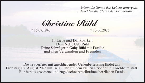 Traueranzeige von Christine Rühl von Nordbayerische Nachrichten Forchheim Lokal