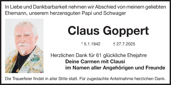 Traueranzeige von Claus Goppert von Fürther Nachrichten Lokal