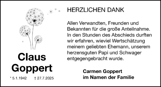 Traueranzeige von Claus Goppert von Fürther Nachrichten Lokal