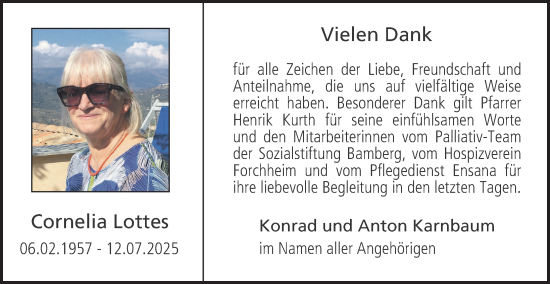 Traueranzeige von Cornelia Lottes von Nordbayerische Nachrichten Forchheim Lokal