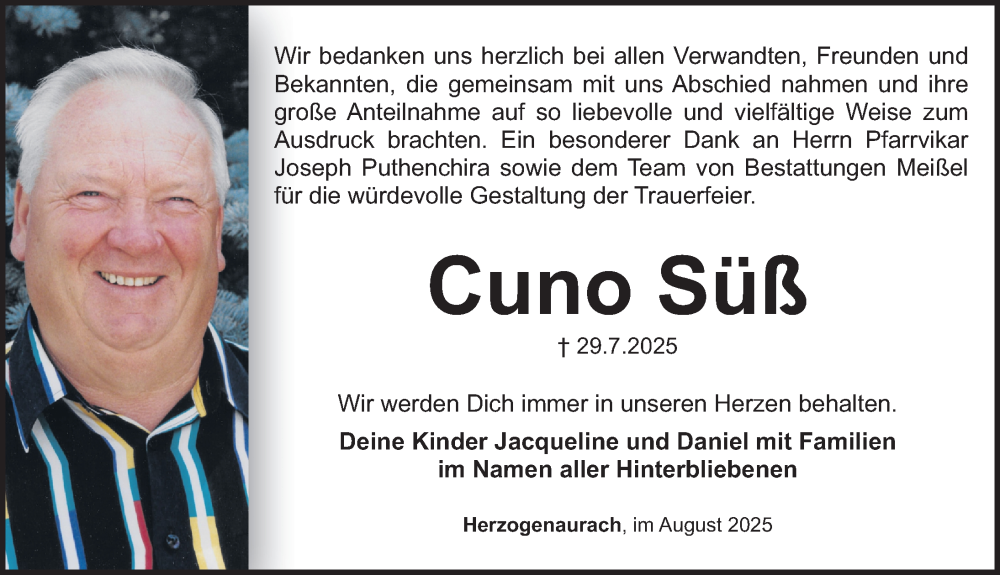  Traueranzeige für Cuno Süß vom 23.08.2025 aus Erlanger Nachrichten Lokal