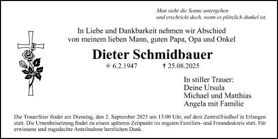 Traueranzeige von Dieter Schmidbauer von Erlanger Nachrichten Lokal