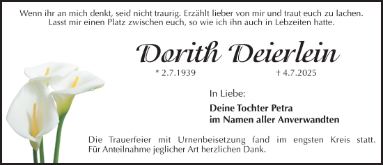 Traueranzeige von Dorith Deierlein von Erlanger Nachrichten Lokal