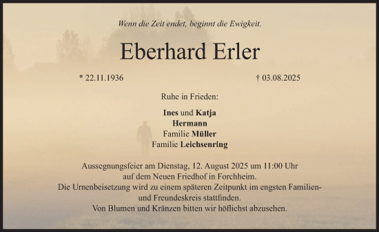 Traueranzeige von Eberhard Erler von Nordbayerische Nachrichten Forchheim Lokal
