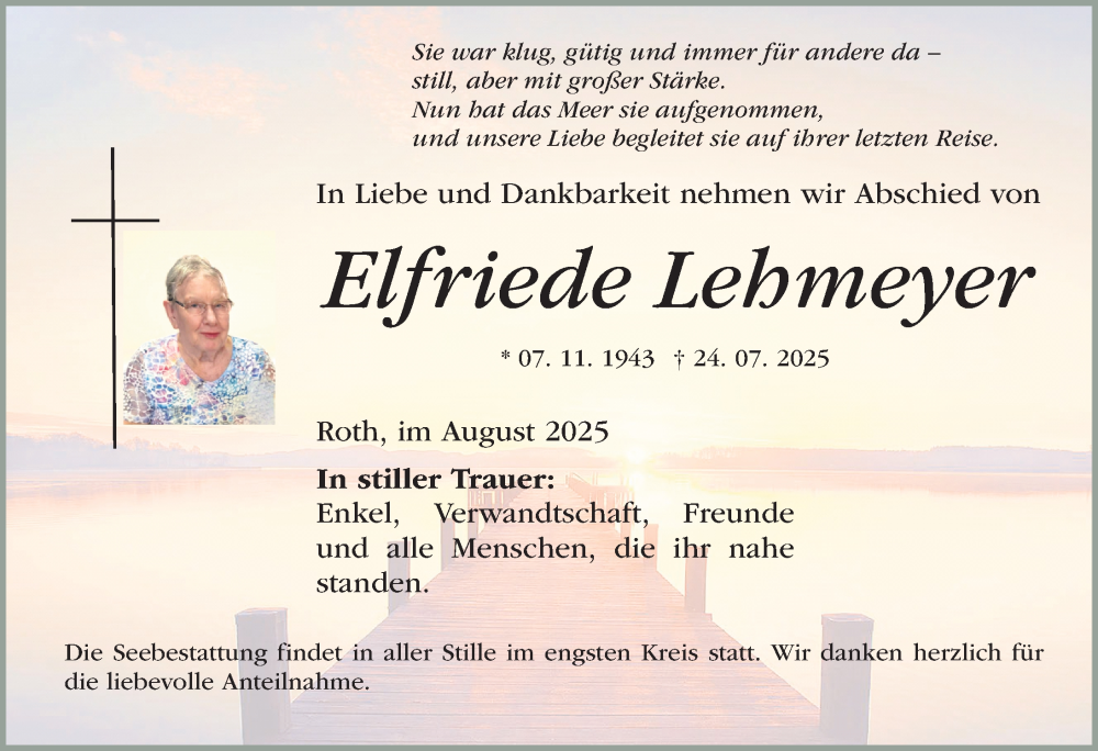  Traueranzeige für Elfriede Lehmeyer vom 02.08.2025 aus Roth-Hilpoltsteiner Volkszeitung Lokal