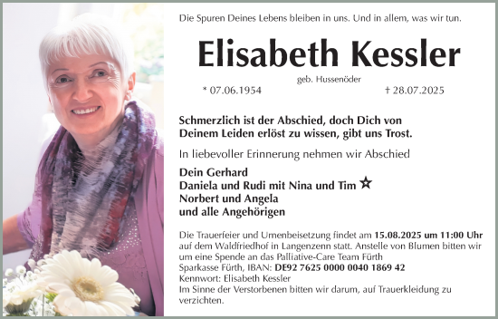 Traueranzeige von Elisabeth Kessler von Fürther Nachrichten Lokal