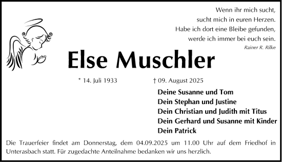 Traueranzeige von Else Muschler von Fürther Nachrichten Lokal