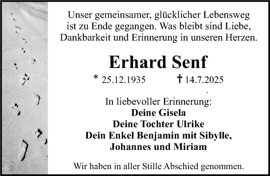 Traueranzeige von Erhard Senf von Erlanger Nachrichten Lokal