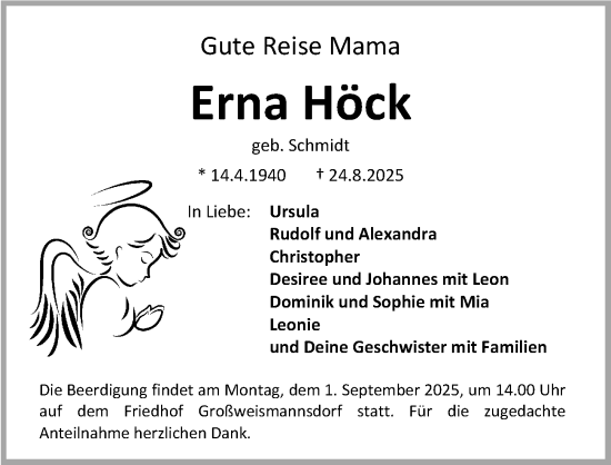 Traueranzeige von Erna Höck von Fürther Nachrichten Lokal