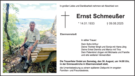 Traueranzeige von Ernst Schmeußer von Nordbayerische Nachrichten Forchheim Lokal
