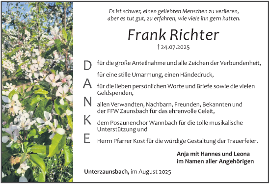 Traueranzeige von Frank Richter von Nordbayerische Nachrichten Forchheim Lokal