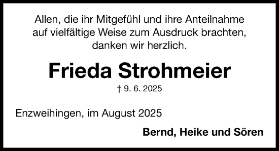 Traueranzeige von Frieda Strohmeier von Fürther Nachrichten Lokal