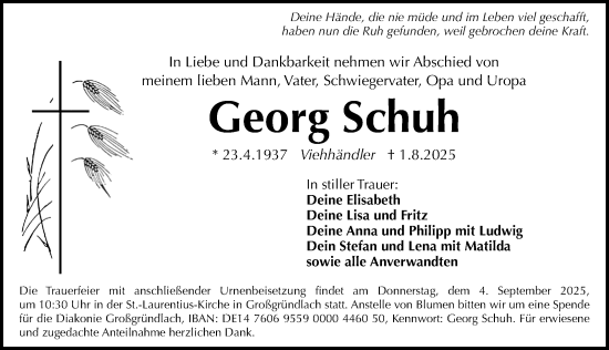 Traueranzeige von Georg Schuh von Gesamtausgabe Nürnberger Nachrichten/ Nürnberger Ztg.