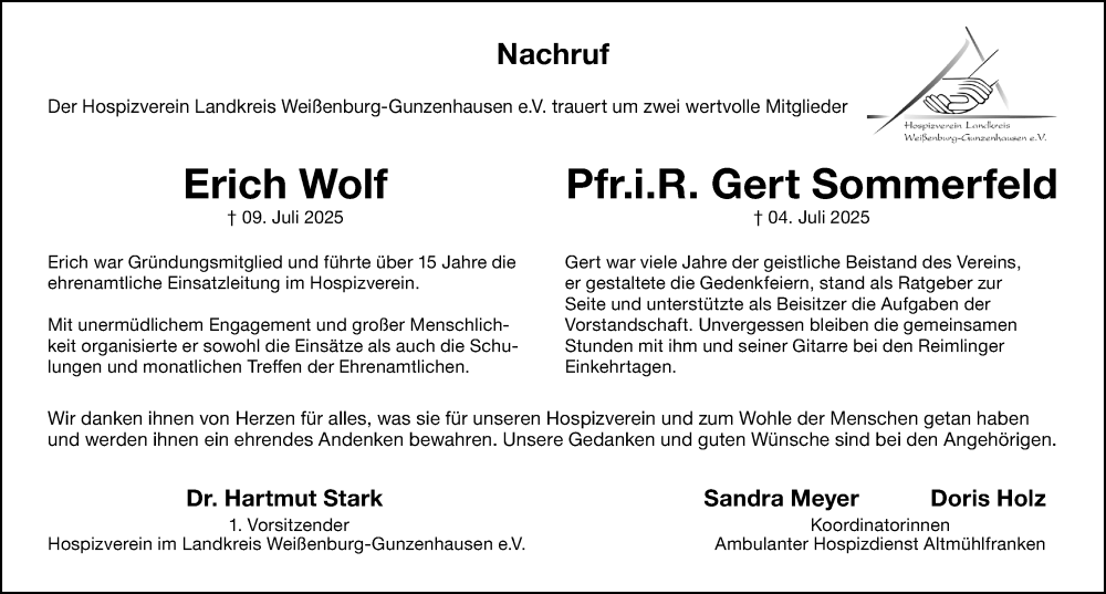  Traueranzeige für Gert Sommerfeld vom 12.08.2025 aus Altmühl-Bote Lokal