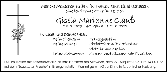 Traueranzeige von Gisela Marianne Clauß von Nordbayerische Nachrichten Herzogenaurach Lokal