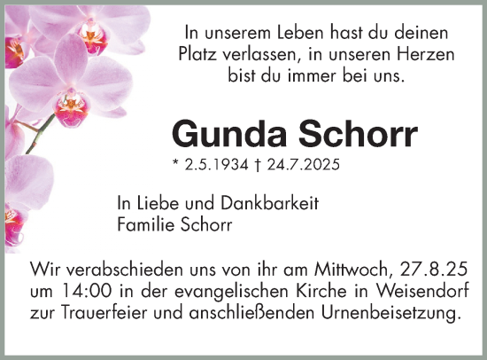 Traueranzeige von Gunda Schorr von Erlanger Nachrichten Lokal