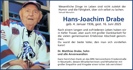 Traueranzeige von Hans-Joachim Drabe von Gesamtausgabe Nürnberger Nachrichten/ Nürnberger Ztg.