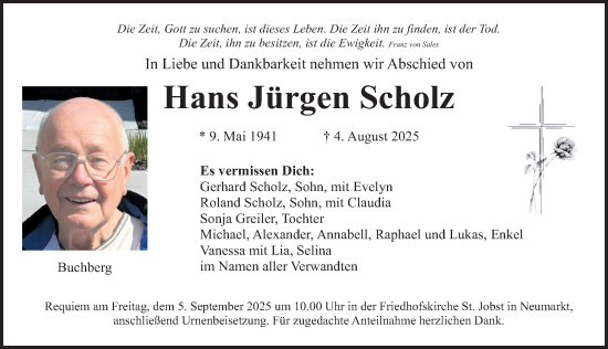 Traueranzeige von Hans Jürgen Scholz von Neumarkter Nachrichten Lokal