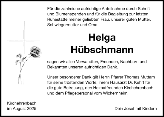 Traueranzeige von Helga Hübschmann von Nordbayerische Nachrichten Forchheim Lokal