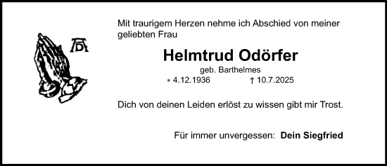 Traueranzeige von Helmtrud Odörfer von HST,G