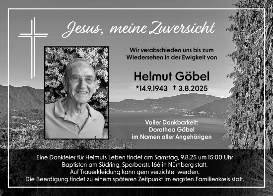 Traueranzeige von Helmut Göbel von Gesamtausgabe Nürnberger Nachrichten/ Nürnberger Ztg.
