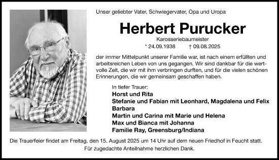 Traueranzeige von Herbert Purucker von Gesamtausgabe Nürnberger Nachrichten/ Nürnberger Ztg.