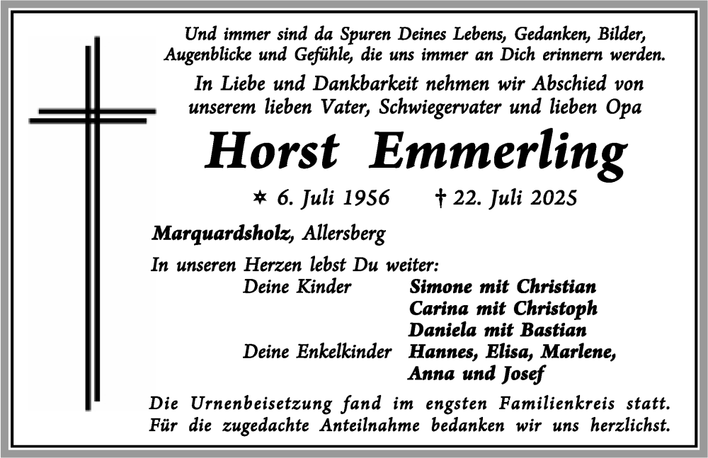  Traueranzeige für Horst Emmerling vom 16.08.2025 aus Roth-Hilpoltsteiner Volkszeitung Lokal