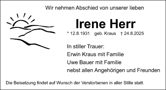 Traueranzeige von Irene Herr von Fürther Nachrichten Lokal