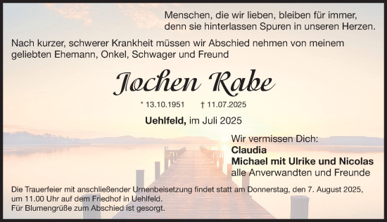 Traueranzeige von Jochen Rabe von Erlanger Nachrichten Lokal