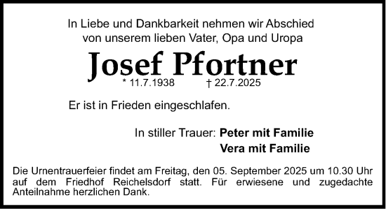 Traueranzeige von Josef Pfortner von Gesamtausgabe Nürnberger Nachrichten/ Nürnberger Ztg.