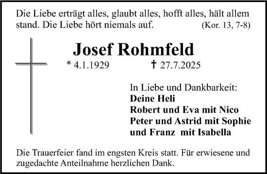Traueranzeige von Josef Rohmfeld von Erlanger Nachrichten Lokal
