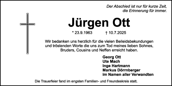 Traueranzeige von Jürgen Ott von Schwabacher Tagblatt Lokal