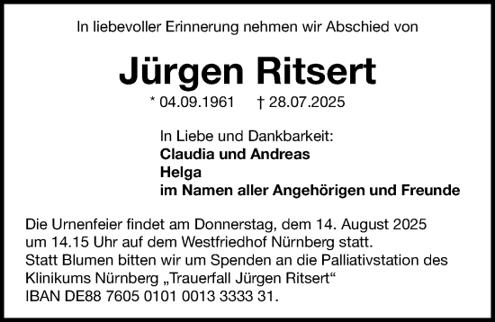 Traueranzeige von Jürgen Ritsert von Gesamtausgabe Nürnberger Nachrichten/ Nürnberger Ztg.