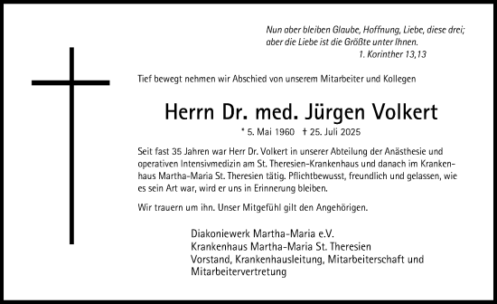 Traueranzeige von Jürgen Volkert von Gesamtausgabe Nürnberger Nachrichten/ Nürnberger Ztg.