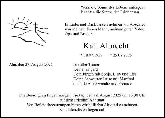 Traueranzeige von Karl Albrecht von Altmühl-Bote Lokal
