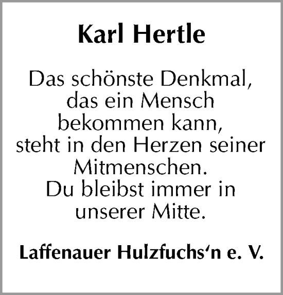 Traueranzeige von Karl Hertle von Roth-Hilpoltsteiner Volkszeitung Lokal