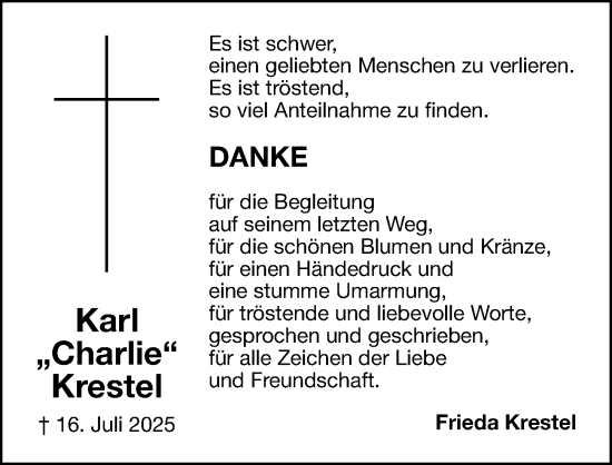 Traueranzeige von Karl Krestel von Gesamtausgabe Nürnberger Nachrichten/ Nürnberger Ztg.