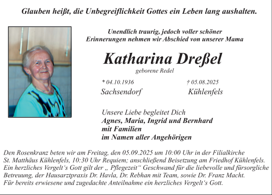 Traueranzeige von Katharina Dreßel von Nordbayerische Nachrichten Pegnitz Lokal