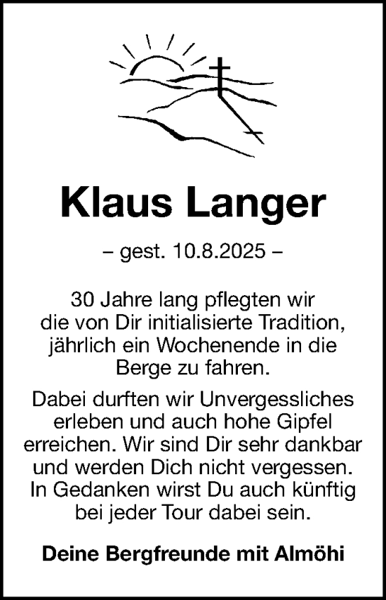 Traueranzeige von Klaus Langer von Gesamtausgabe Nürnberger Nachrichten/ Nürnberger Ztg.