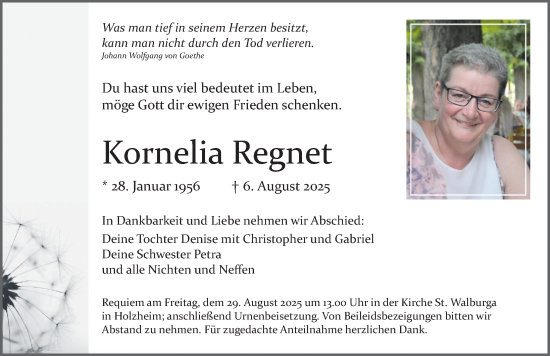Traueranzeige von Kornelia Regnet von Neumarkter Nachrichten Lokal